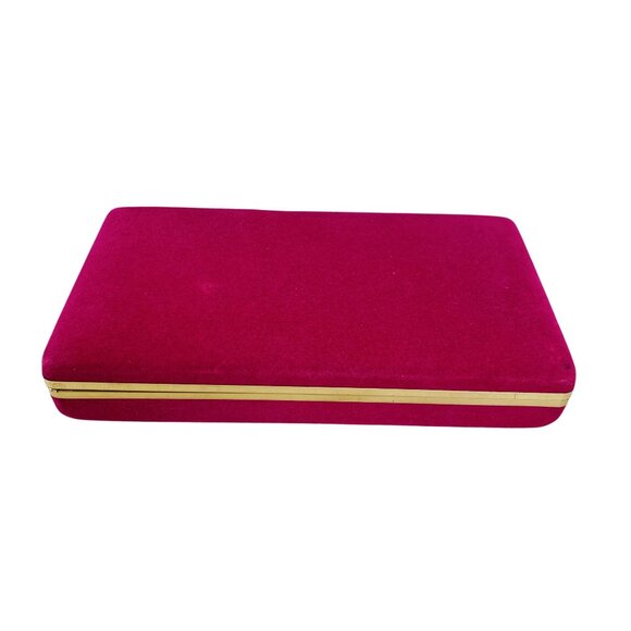 Vintage Hot Pink Clamshell Velvet Jewelry Box With Gold Trim & Mirror - Picture 1 of 7